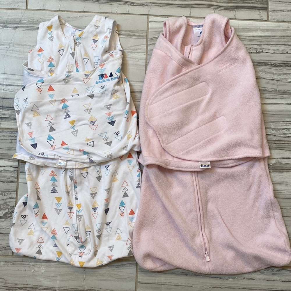 Two Halo sleep sack/ Velcro swaddles